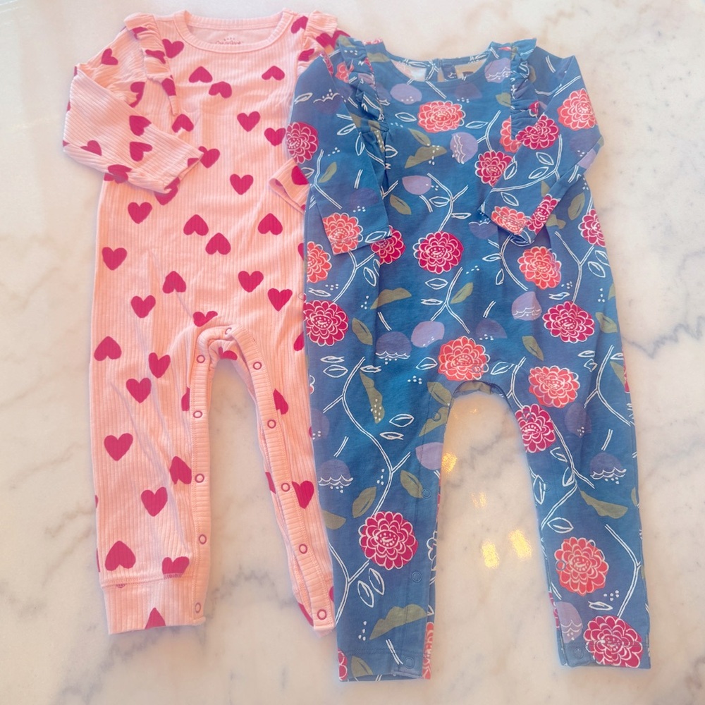 Tea Collection++ Floral & Hearts Long Romper - Set of 2